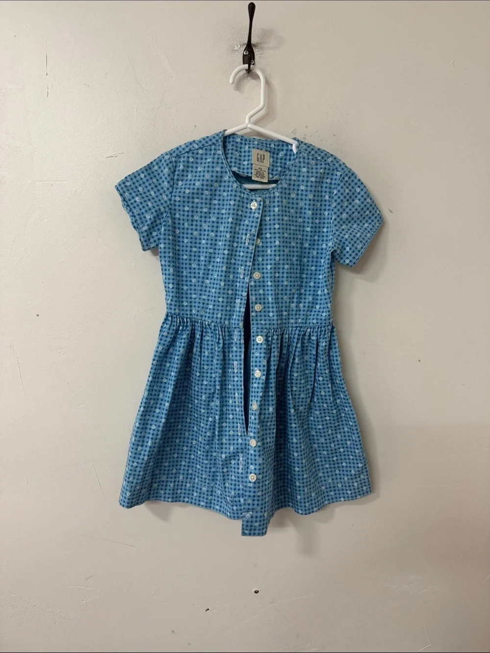 GAP Blue Gingham Button-Front Short Sleeve Dress Y2K